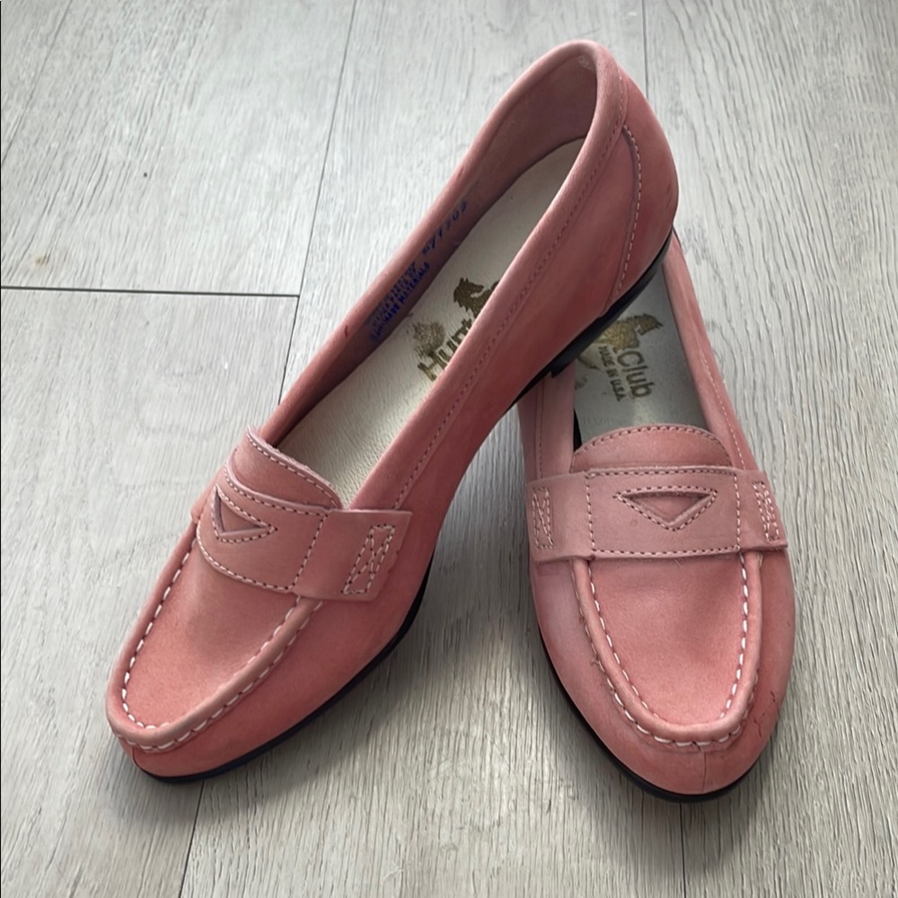 Vintage Pink Suede Penny Loafers